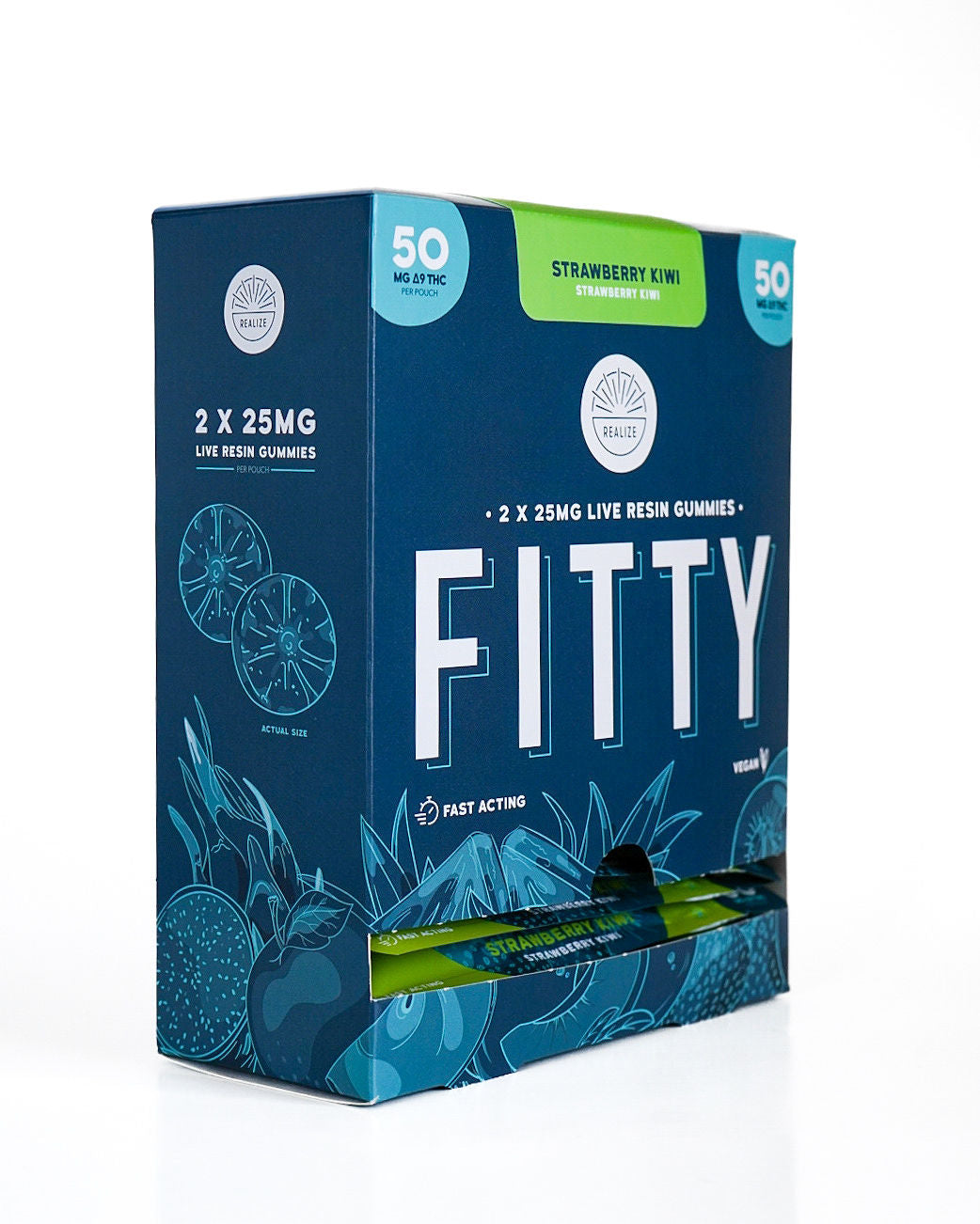 Realize FITTY strawberry kiwi live resin gummies 50mg Delta-9 THC wholesale display box